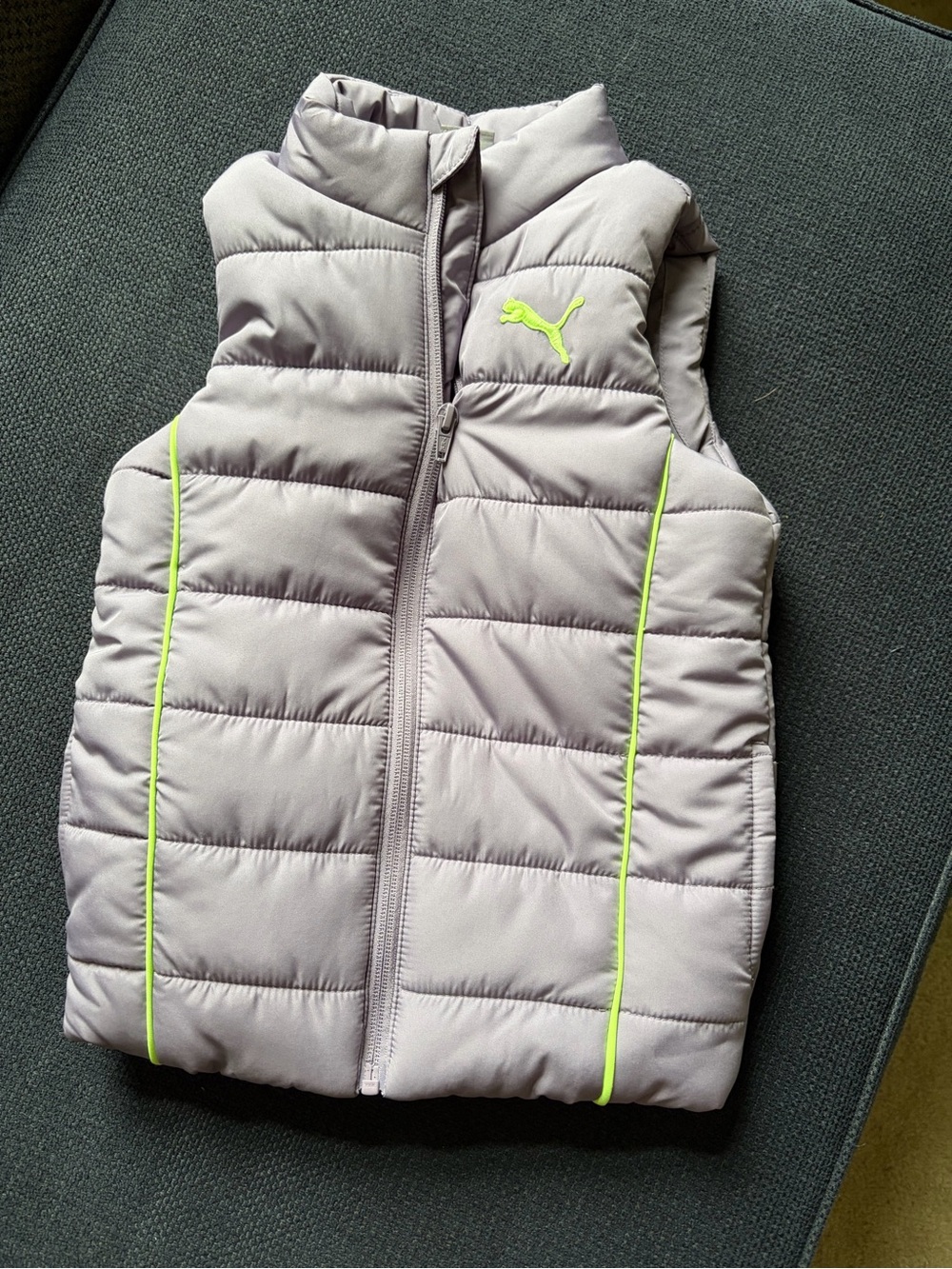 Puma Kids’ Light Purple Puffer Vest with Neon Trim